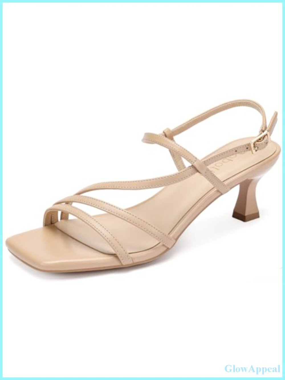 Square Open Toe Low Kitten Heel Strappy Slingback Faux Leather Sandals